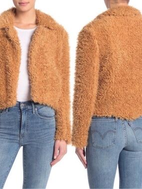 Blank NYC Plush Faux Shearling Teddy Jacket in Tan XS